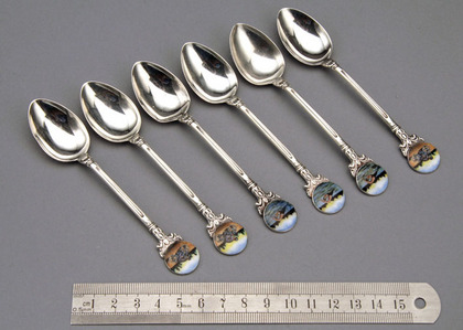 Silver and Enamel Teaspoon set (6) - Swimming and Motorcycling